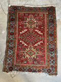 Small Heriz Rug / 3'4 x 4'5 Antique Persian Heriz w French Blue #3588ML