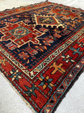 Small Heriz Rug / Navy Blue & Rust 3'7 x 4'3 Antique Persian Heriz  #3683ML