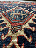 Small Heriz Rug / Navy Blue & Rust 3'7 x 4'3 Antique Persian Heriz  #3683ML