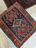 Small Heriz Rug / Navy Blue & Rust 3'7 x 4'3 Antique Persian Heriz  #3683ML