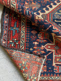 Small Heriz Rug / Navy Blue & Rust 3'7 x 4'3 Antique Persian Heriz  #3683ML