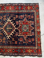 Small Heriz Rug / Navy Blue & Rust 3'7 x 4'3 Antique Persian Heriz  #3683ML