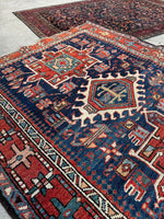 Small Heriz Rug / Navy Blue & Rust 3'7 x 4'3 Antique Persian Heriz  #3683ML