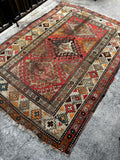 Love Worn Tribal Wool Rug / 4x6 Kazak Rug #3601