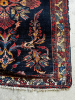 Square Navy Floral Persian Rug / 3'8 x 4'6 Antique Lilihan Rug #3656