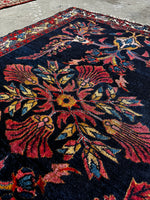 Square Navy Floral Persian Rug / 3'8 x 4'6 Antique Lilihan Rug #3656