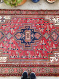 4'4 x 6'5 Vintage Persian Heriz - Blue Parakeet Rugs