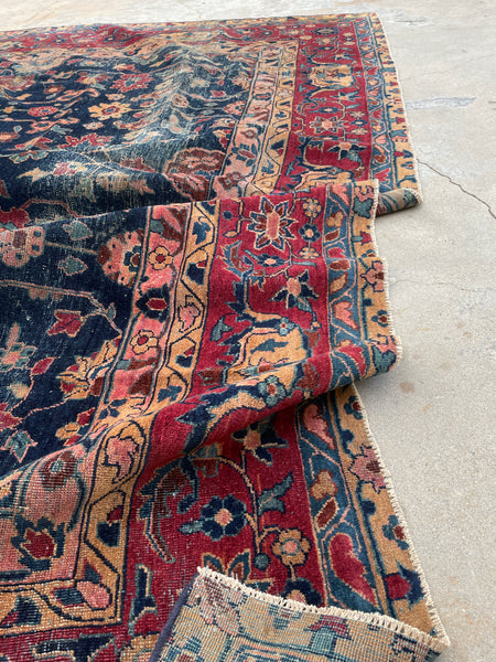 3' x 4'7 Antique 1920s wool scatter rug #1877 / Small Vintage Rug / 3x5  Vintage Rug - Blue Parakeet Rugs