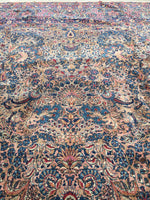 9'9 x 14' anitque Persian Kerman rug - Blue Parakeet Rugs