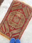 1'9 x 2'9 Antique Turkish Rug Mat - Blue Parakeet Rugs