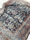 7' x 8'5 love worn antique Persian Mahal Rug - Blue Parakeet Rugs