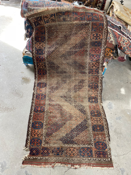 3x6 Antique Love Worn Baluch Rug #2830