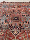 9 x 11 Antique Persian Heriz with French blue rug #1939 / 9x11 vintage rug - Blue Parakeet Rugs