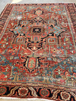 9 x 11 Antique Persian Heriz with French blue rug #1939 / 9x11 vintage rug - Blue Parakeet Rugs