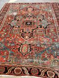 9 x 11 Antique Persian Heriz with French blue rug #1939 / 9x11 vintage rug - Blue Parakeet Rugs