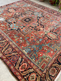 9 x 11 Antique Persian Heriz with French blue rug #1939 / 9x11 vintage rug - Blue Parakeet Rugs