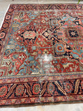 9 x 11 Antique Persian Heriz with French blue rug #1939 / 9x11 vintage rug - Blue Parakeet Rugs