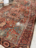 9 x 11 Antique Persian Heriz with French blue rug #1939 / 9x11 vintage rug - Blue Parakeet Rugs