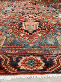 9 x 11 Antique Persian Heriz with French blue rug #1939 / 9x11 vintage rug - Blue Parakeet Rugs