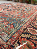 9 x 11 Antique Persian Heriz with French blue rug #1939 / 9x11 vintage rug - Blue Parakeet Rugs