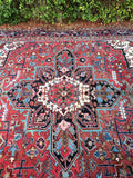 9 x 9'3 Vintage Berry Heriz Rug - Blue Parakeet Rugs