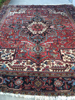 9 x 9'3 Vintage Berry Heriz Rug - Blue Parakeet Rugs