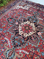 9 x 9'3 Vintage Berry Heriz Rug - Blue Parakeet Rugs