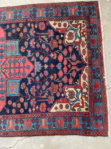 2'10 x 4' Antique 19th Century Master Weaver signed rug #2053ML / 3x4  Vintage Rug - Blue Parakeet Rugs