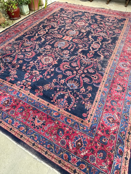 10x13 Antique and finely woven Turkish rug #2455 - Blue Parakeet