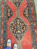 3'10 x 14'4 Antique Karabagh Runner - Blue Parakeet Rugs