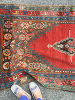 3'10 x 14'4 Antique Karabagh Runner - Blue Parakeet Rugs