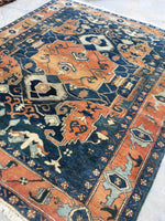 7'4 x 8'2 Vintage Heriz Rug (#803) - Blue Parakeet Rugs