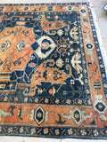 7'4 x 8'2 Vintage Heriz Rug (#803) - Blue Parakeet Rugs