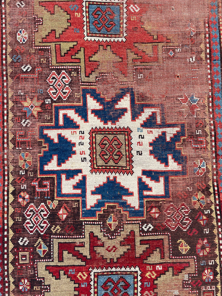 SHULAVER KAZAK ANTIQUE RUG 4'2 X 7'5