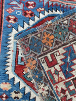 3’5 x 5’ Antique Worn Kazak rug #2525 - Blue Parakeet Rugs