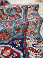 3’5 x 5’ Antique Worn Kazak rug #2525 - Blue Parakeet Rugs