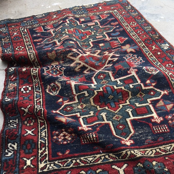 2'10" x 4'5" Berry Blue Heriz / Antique Heriz / Small Vintage Rug - Blue Parakeet Rugs