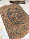 3'8" x 5'9" Antique Shiraz Tribal Rug / Small Tribal Rug / Small Village Rug / 4x6 Vintage Rug - Blue Parakeet Rugs