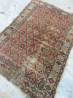 3'5 x 5'1 Antique Caucasian Rug / small antique rug - Blue Parakeet Rugs