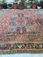 9’7 x 11’ Antique Heriz with french blue corners - Blue Parakeet Rugs