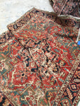 4'10" x 5’11” Antique Heriz with Teal - Blue Parakeet Rugs